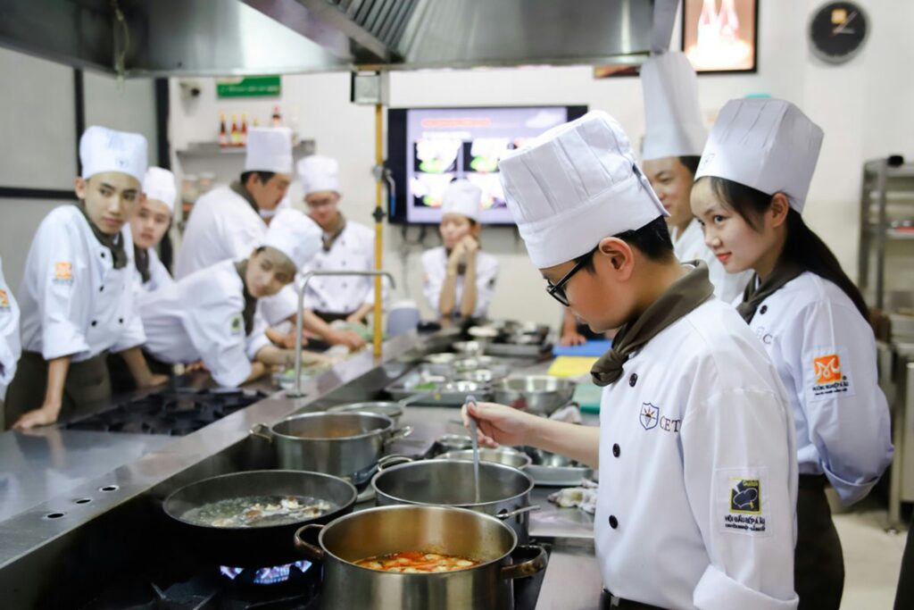 Cooking Merit Badge activity showing a scout cooking a nutritious meal while practicing safe food handling techniques.