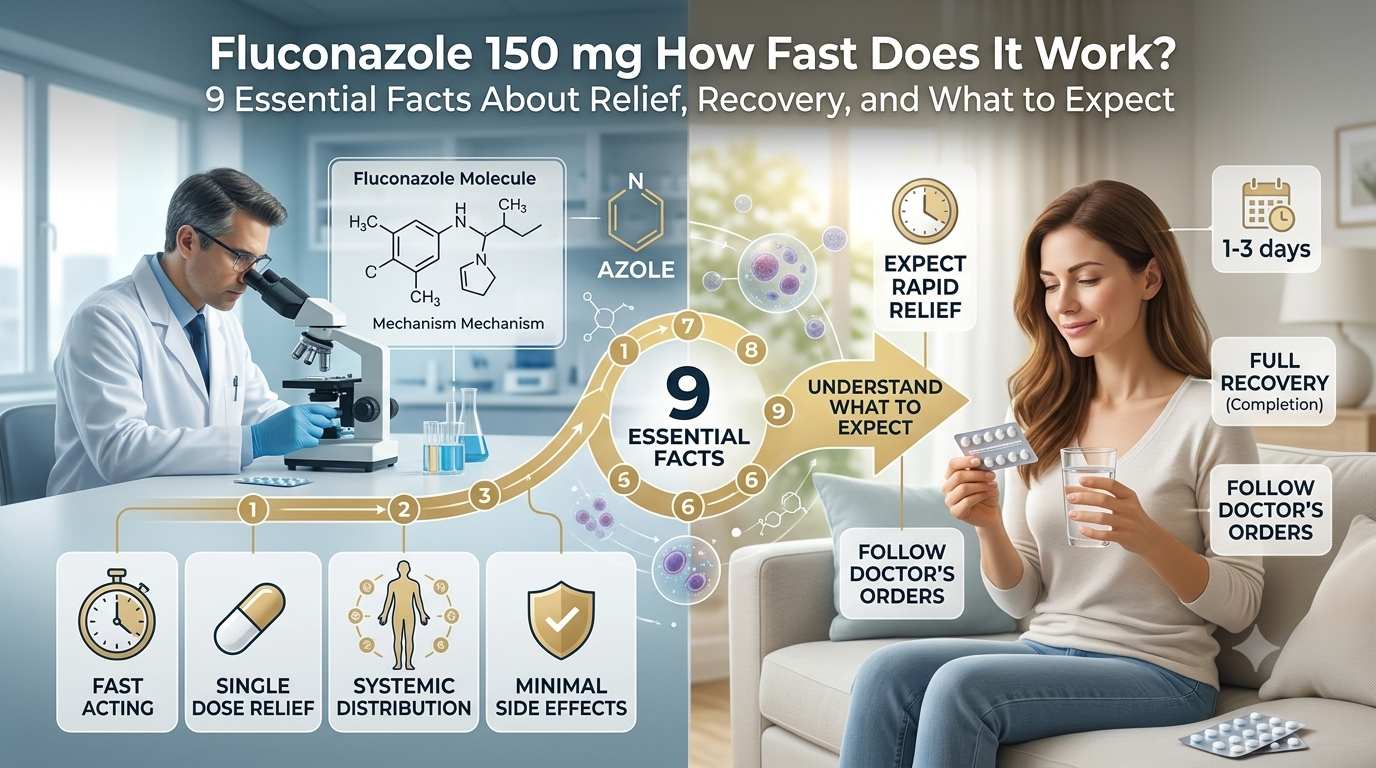 Fluconazole 150 mg How Fast Does It Work? featuring treatment timeline, symptom relief, recovery expectations, medication guidance, and side effects.