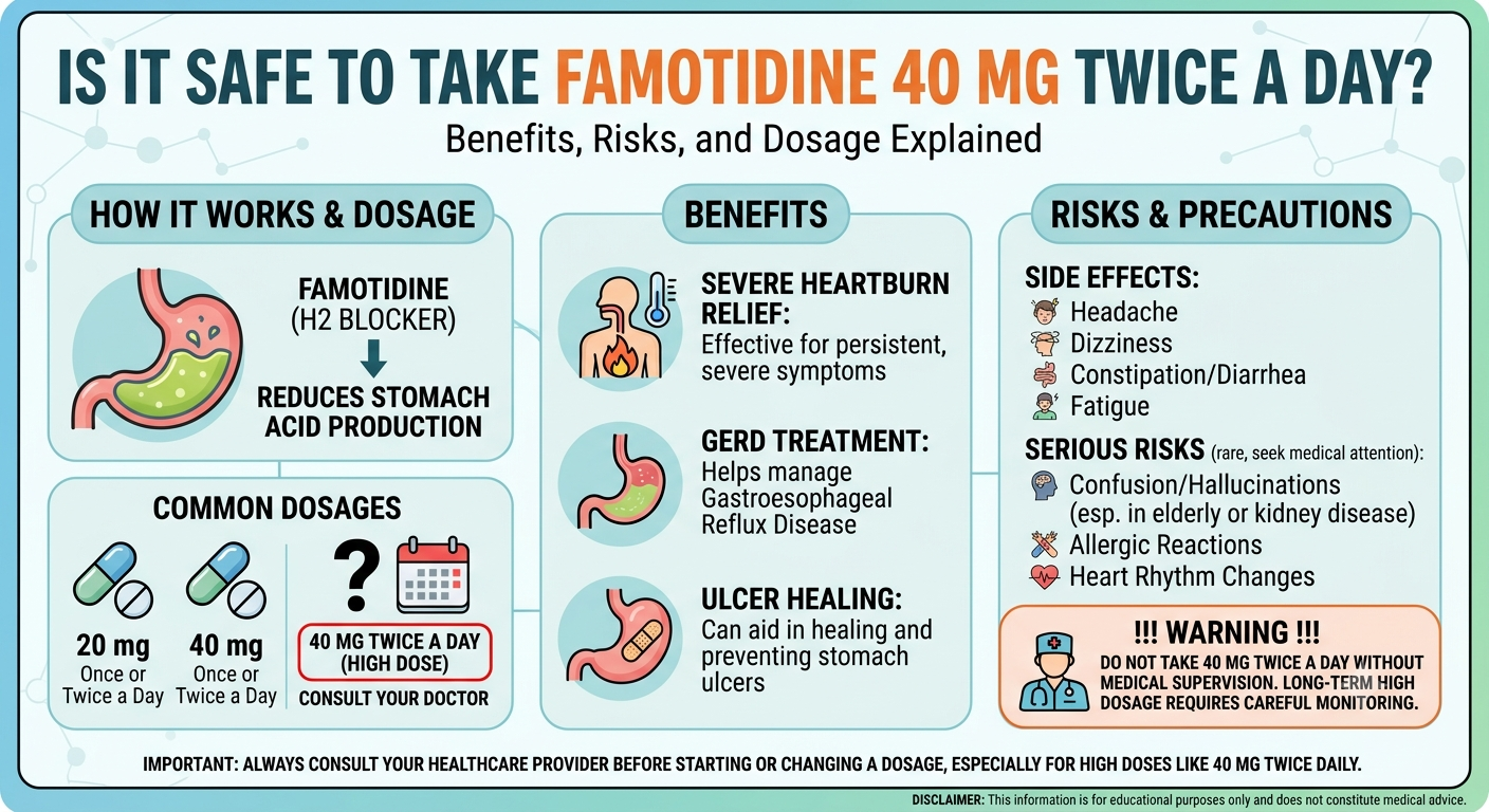 Is It Safe to Take Famotidine 40 mg Twice a Day explained with dosage guidance, benefits, risks, and safe medication use.
