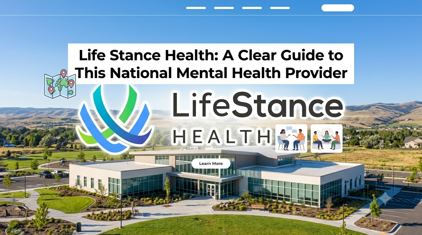 Life Stance Health featuring therapy, psychiatry, telehealth services, licensed providers, and mental health care.
